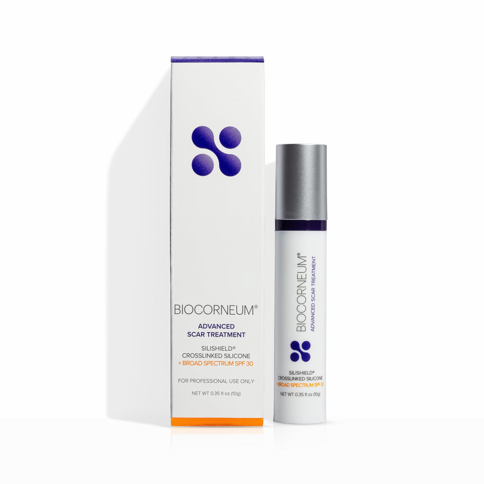 BIOCORNEUM front tube view showing compact packaging and quick application benefit