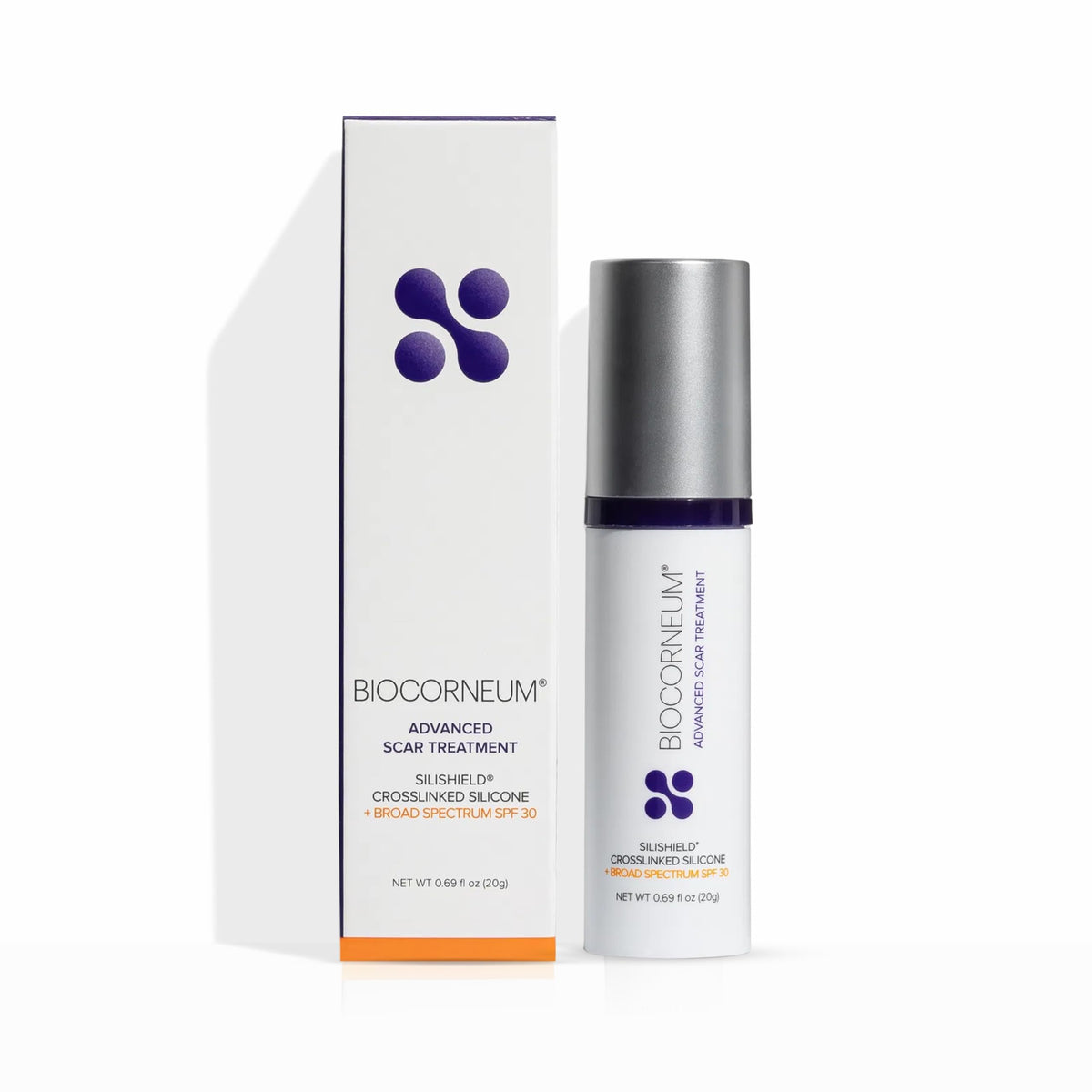 BIOCORNEUM front tube showing packaging and product benefit of professional scar care