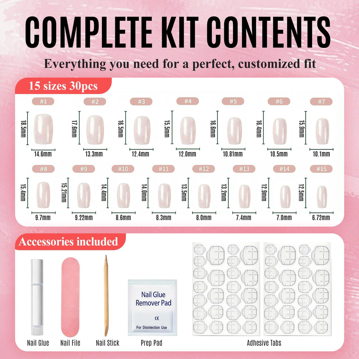 Bioday kit contents with glue, tabs, file and cuticle pusher included for complete application