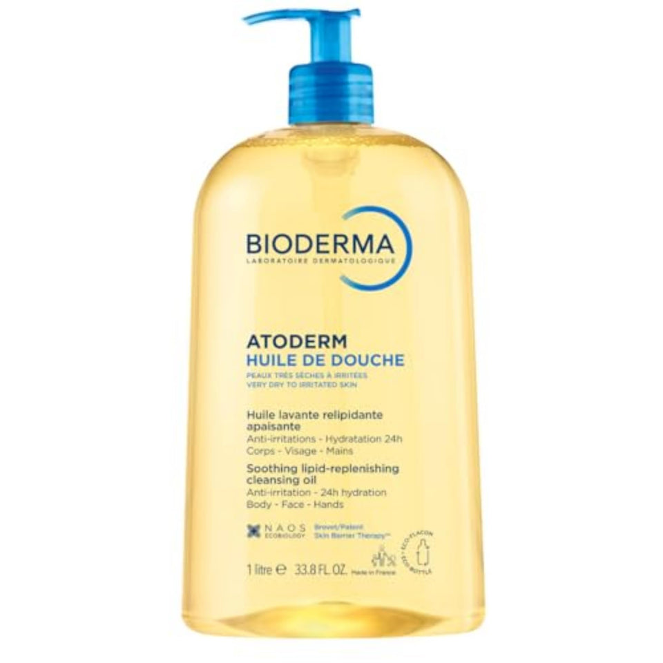 Bioderma Atoderm front bottle showing label and pump, easy family use