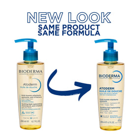 Bioderma Atoderm bottle in bathroom setting, demonstrates daily shower and face use