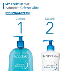 Bioderma Atoderm Ultra Cream beside a hand to show the 16.9 fl oz tube scale