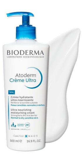 Close-up of Bioderma Atoderm Ultra Cream tube label highlighting product details
