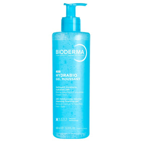 Bioderma Hydrabio foaming gel front packaging showing bottle and cap for daily use