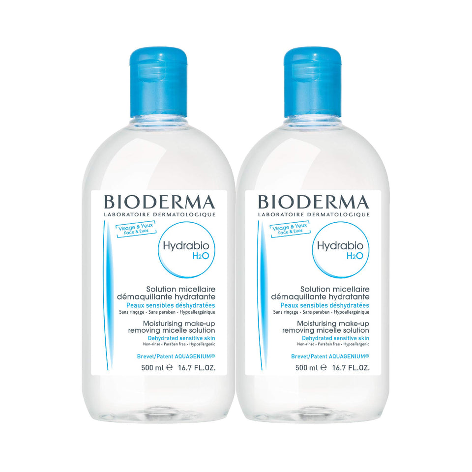 Bioderma bottle front view showing hydrating micellar water benefit