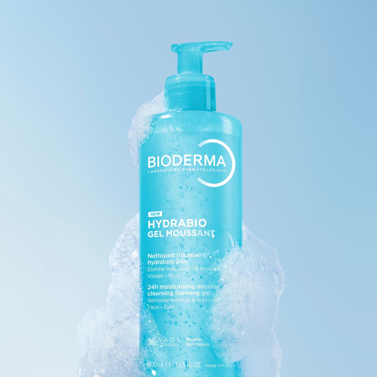 Bioderma Hydrabio foam texture closeup highlighting gentle, hydrating lather