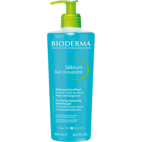 Bioderma front packaging of Sébium Foaming Gel pump showing product clarity and size benefit