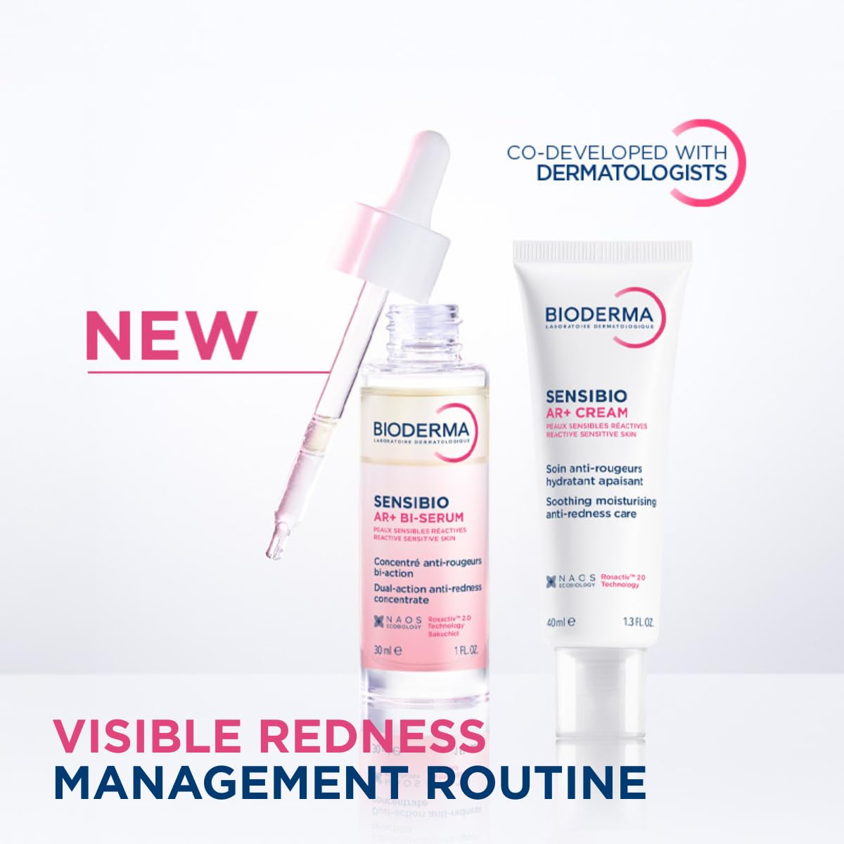 Bioderma Sensibio AR+ Bi-Serum next to a ruler to show bottle size and portability