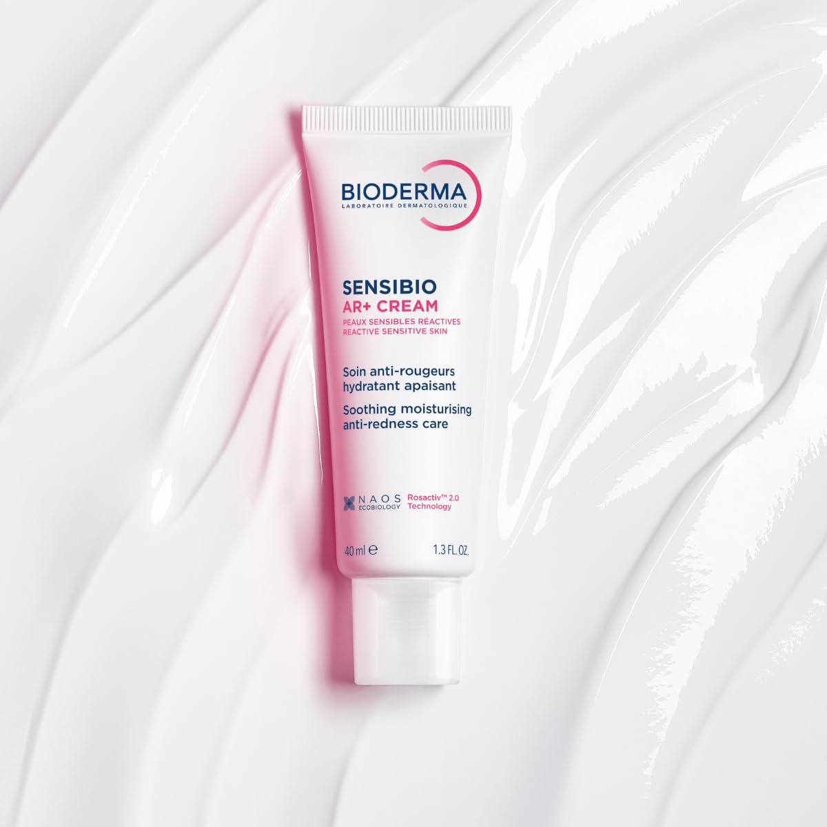 Bioderma Sensibio AR+ cream texture close-up, lightweight hydration benefit