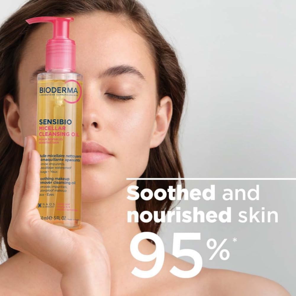 Bioderma removing waterproof makeup on face demonstrating effective cleansing benefit