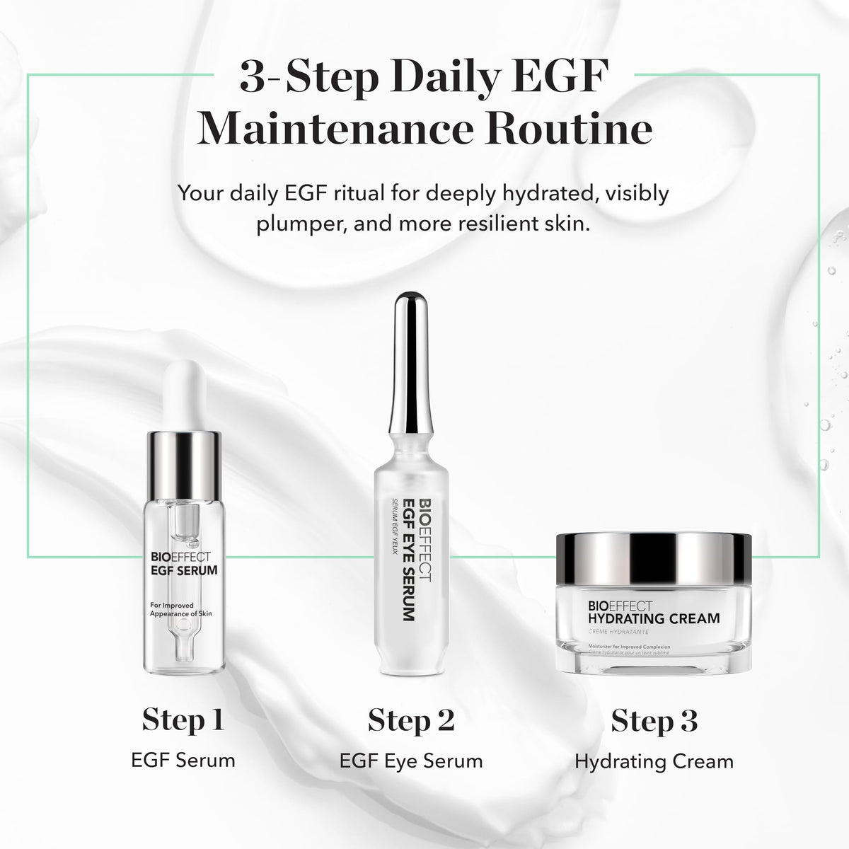 Bioeffect cream in hand showing 50 mL scale and travel-friendly benefit