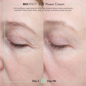 Bioeffect applying cream to face and neck demonstrating firming routine