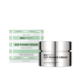 Bioeffect jar front view showing elegant packaging and anti-aging benefit