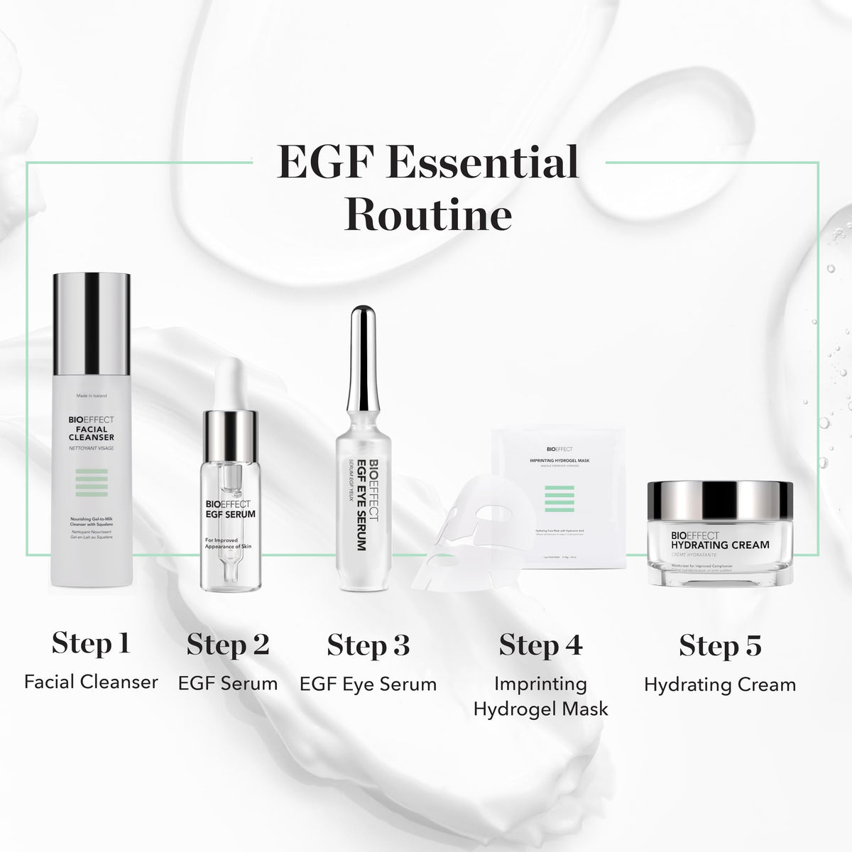 Bioeffect lifestyle bathroom shelf setting suggesting at-home spa benefits