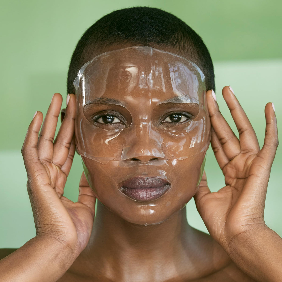 Bioeffect mask contents with serum dispensed highlighting ingredient delivery