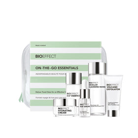 Bioeffect front packaging travel kit showing compact age-defying set benefit convenience