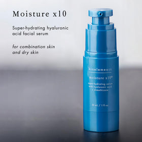 Bioelements Moisture x10 texture on hand highlighting lightweight liquid feel and quick absorption