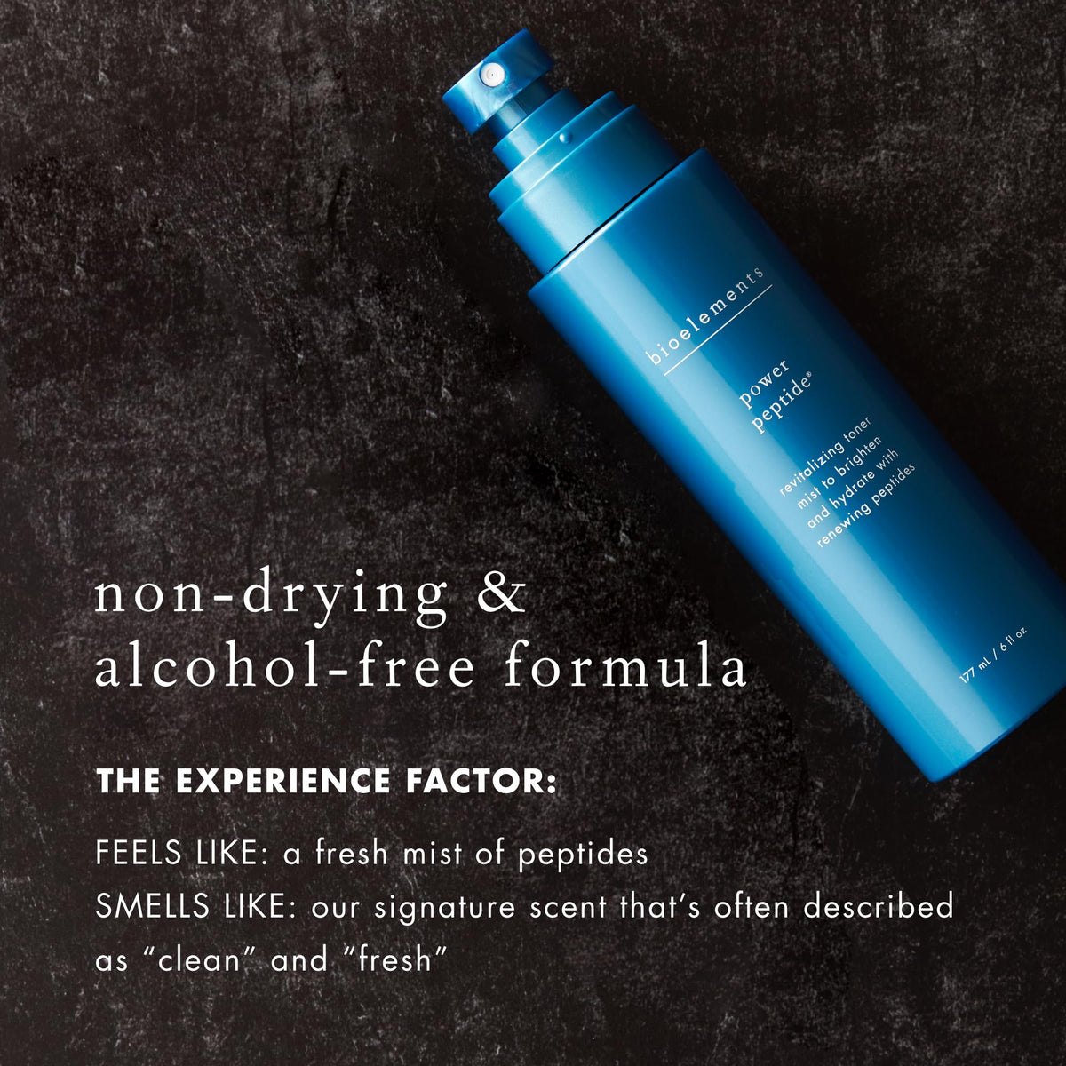 Bioelements bottle in hand for scale and easy travel-friendly benefit
