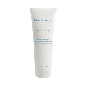 Bioelements RayDefense front packaging showing bottle and branding, clear protection