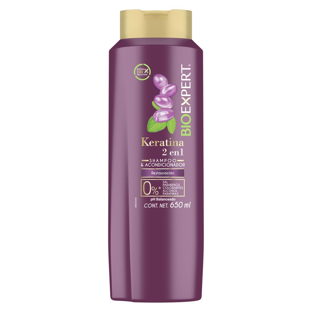 Bioexpert front packaging showing Keratina 650ml, clear product identity and benefit