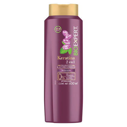 Bioexpert front packaging showing Keratina 650ml, clear product identity and benefit