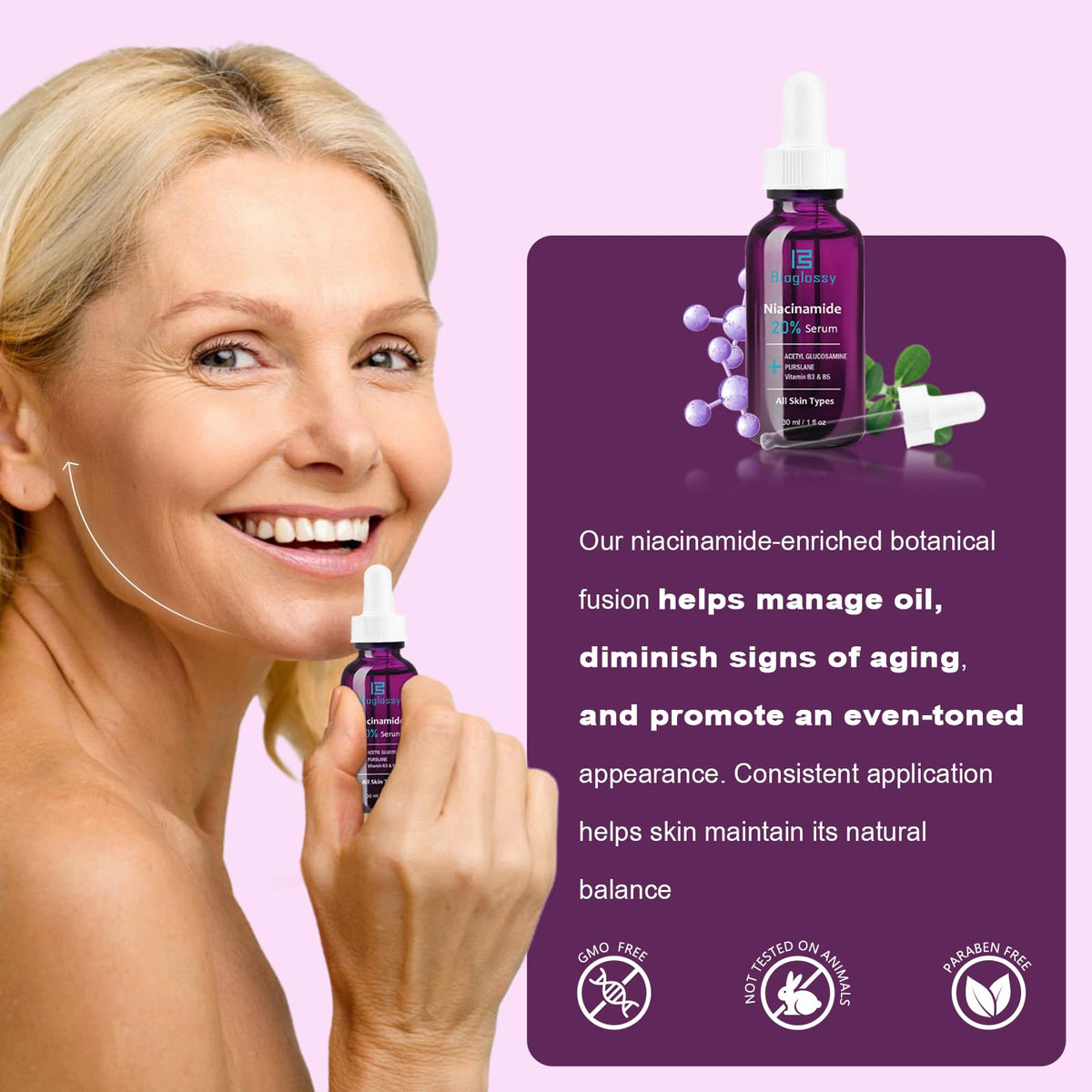 Bioglossy application on hand demonstrating easy absorption and smooth finish benefit