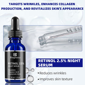 Bioglossy bottle on bathroom shelf in evening setting for nightly routine