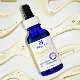 Bioglossy serum on vanity suggesting convenient everyday skincare ritual