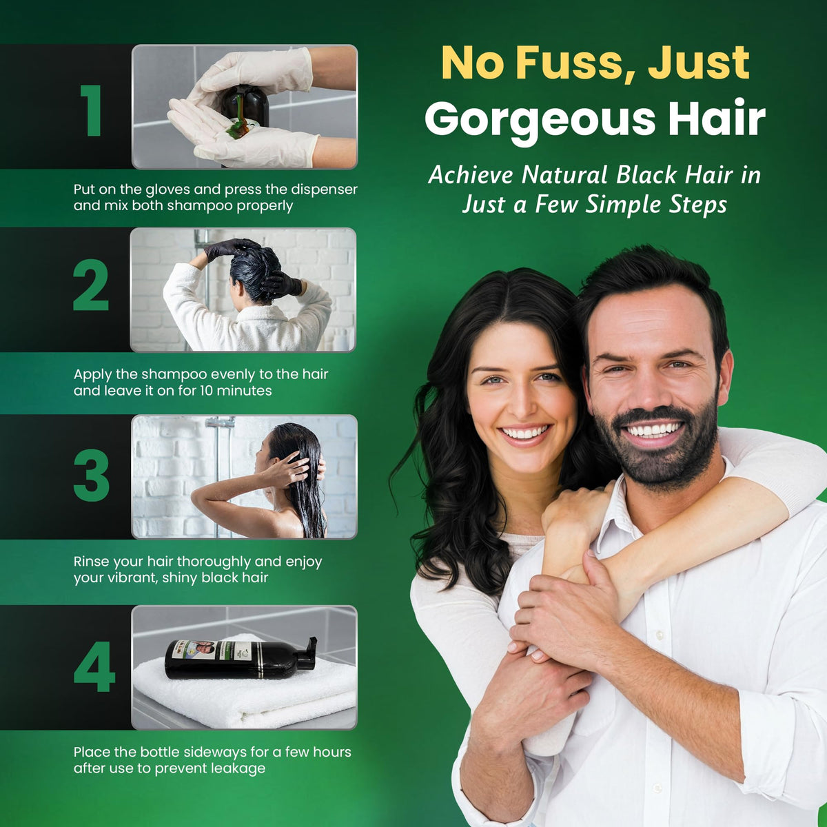 BIOGREEN ROOTS before and after hair showing natural black improvement