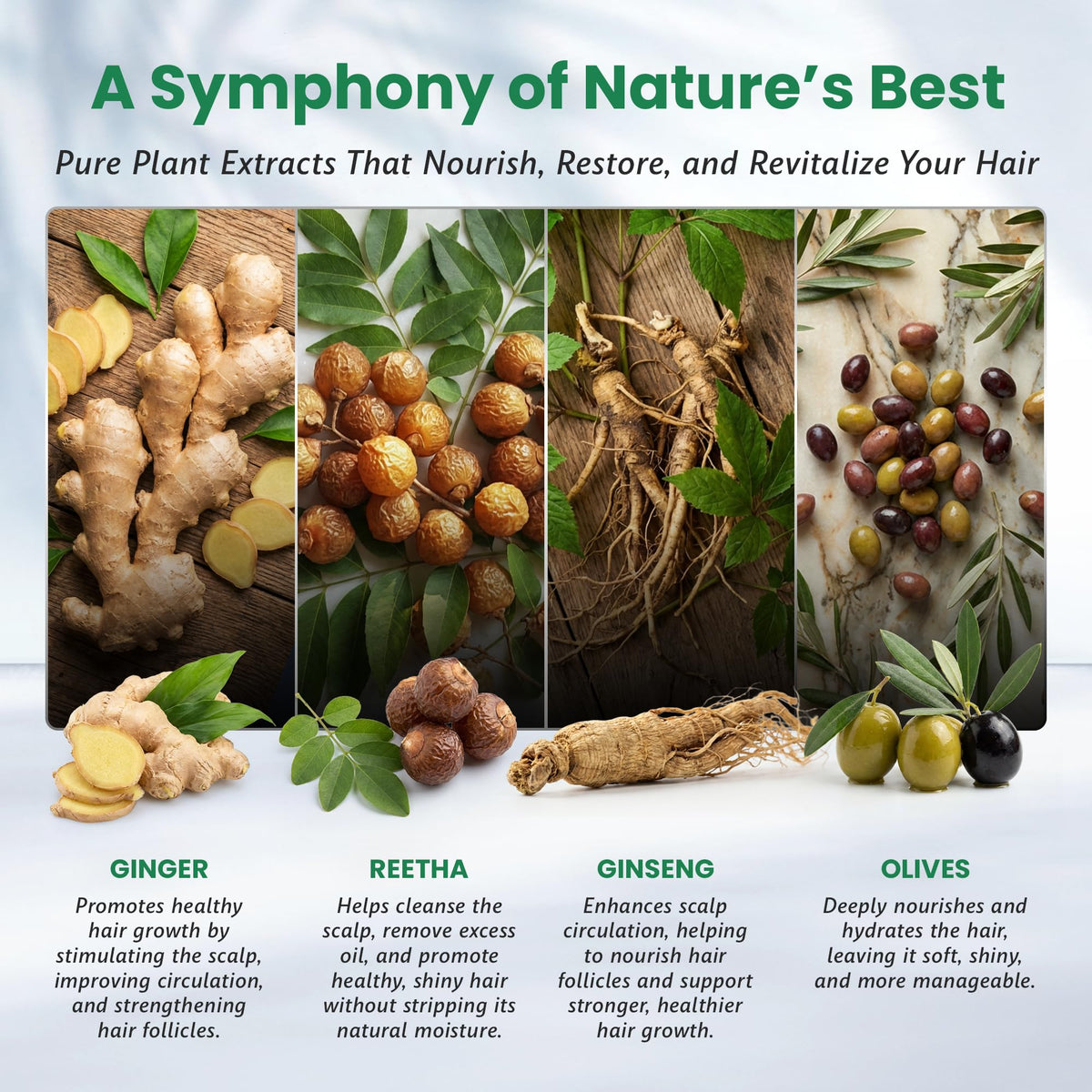 BIOGREEN ROOTS ingredient label detail emphasizing herbal extracts and clean formulation