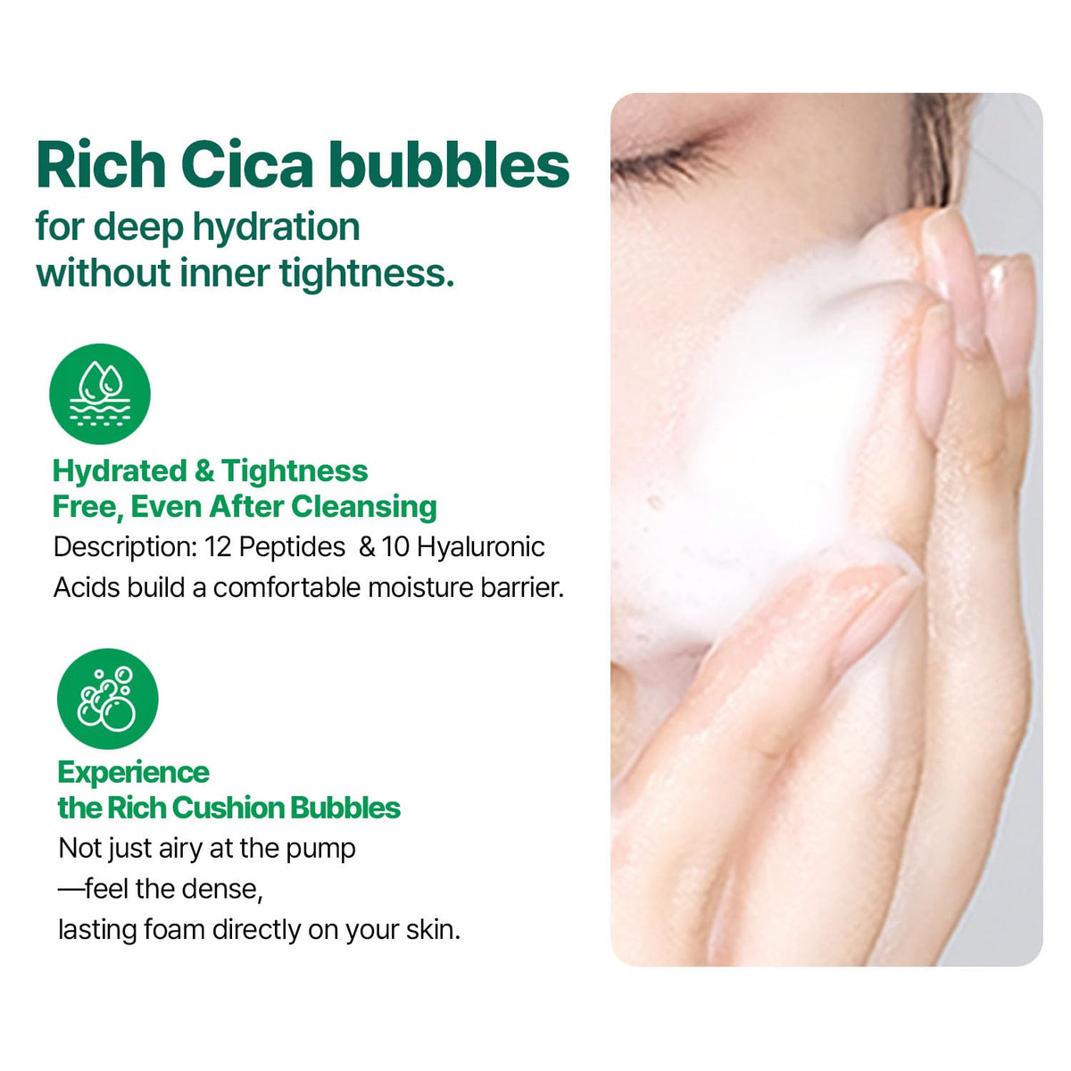 BIOHEAL BOH foam on hand demonstrating cushioning effect for sensitive skin