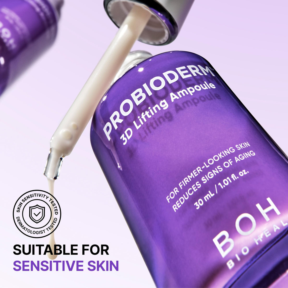 BIOHEAL BOH visual of peptides and probiotics highlighting elasticity support