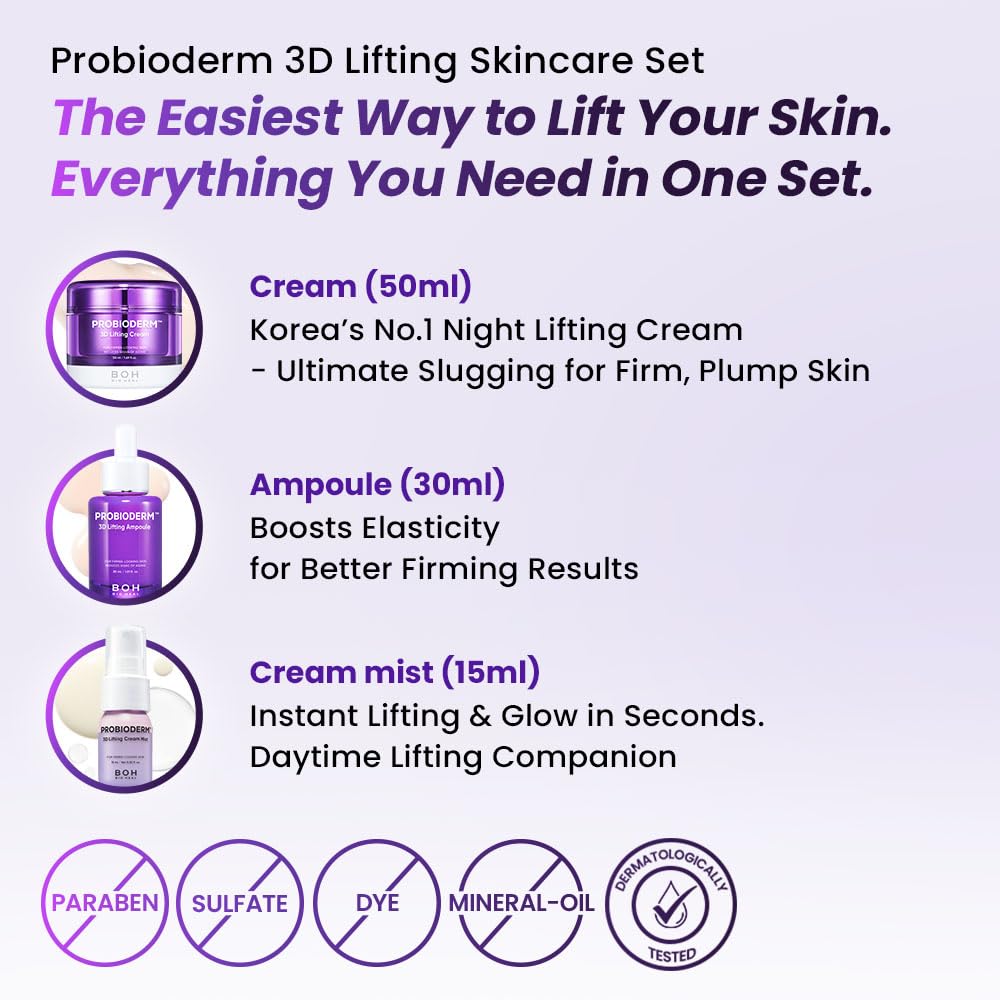 BIOHEAL BOH label detail highlighting 17-peptide and Probioderm technologies benefit