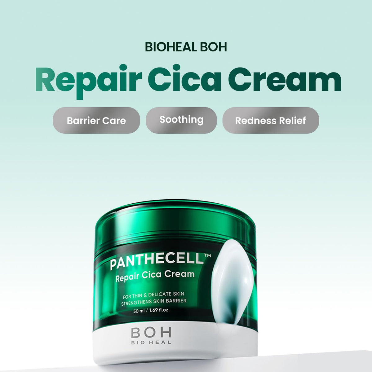BIOHEAL BOH cream texture swipe demonstrating lightweight absorption benefit