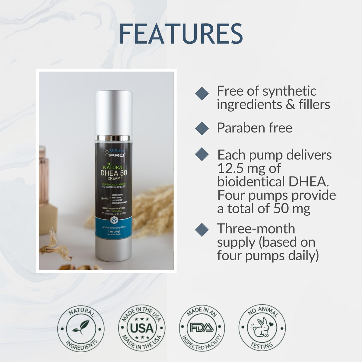 BIOLABS PRO on bathroom vanity with towel indicating daily routine convenience