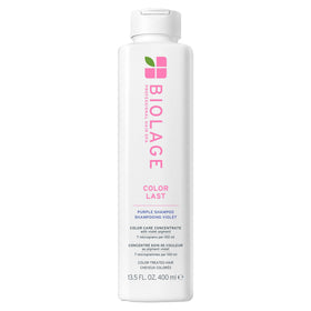 Biolage front packaging showing ColorLast Purple shampoo benefits