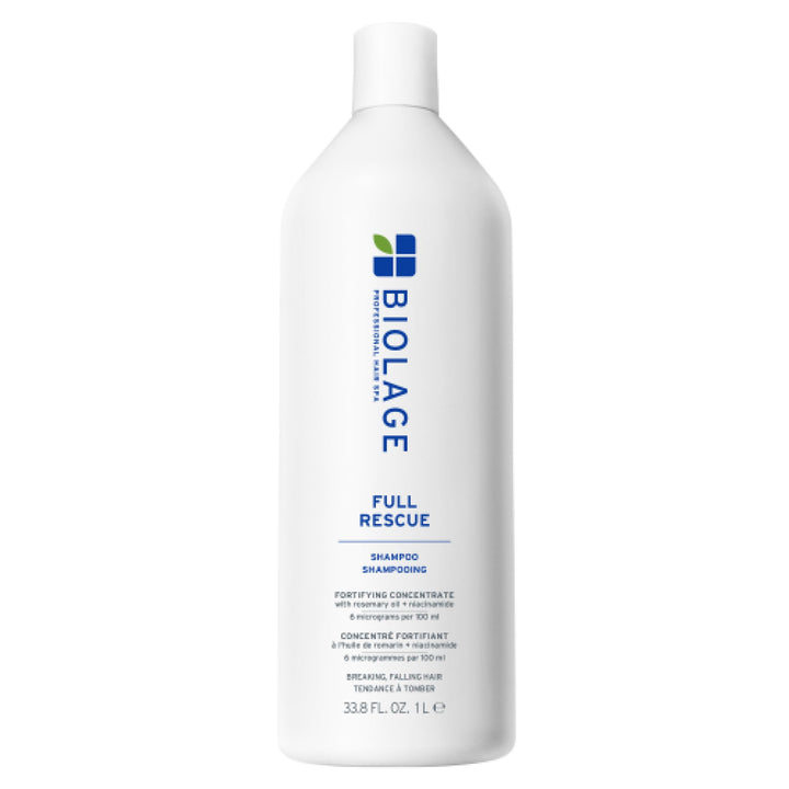 Biolage front bottle showing label and size, highlights fuller-looking hair benefit