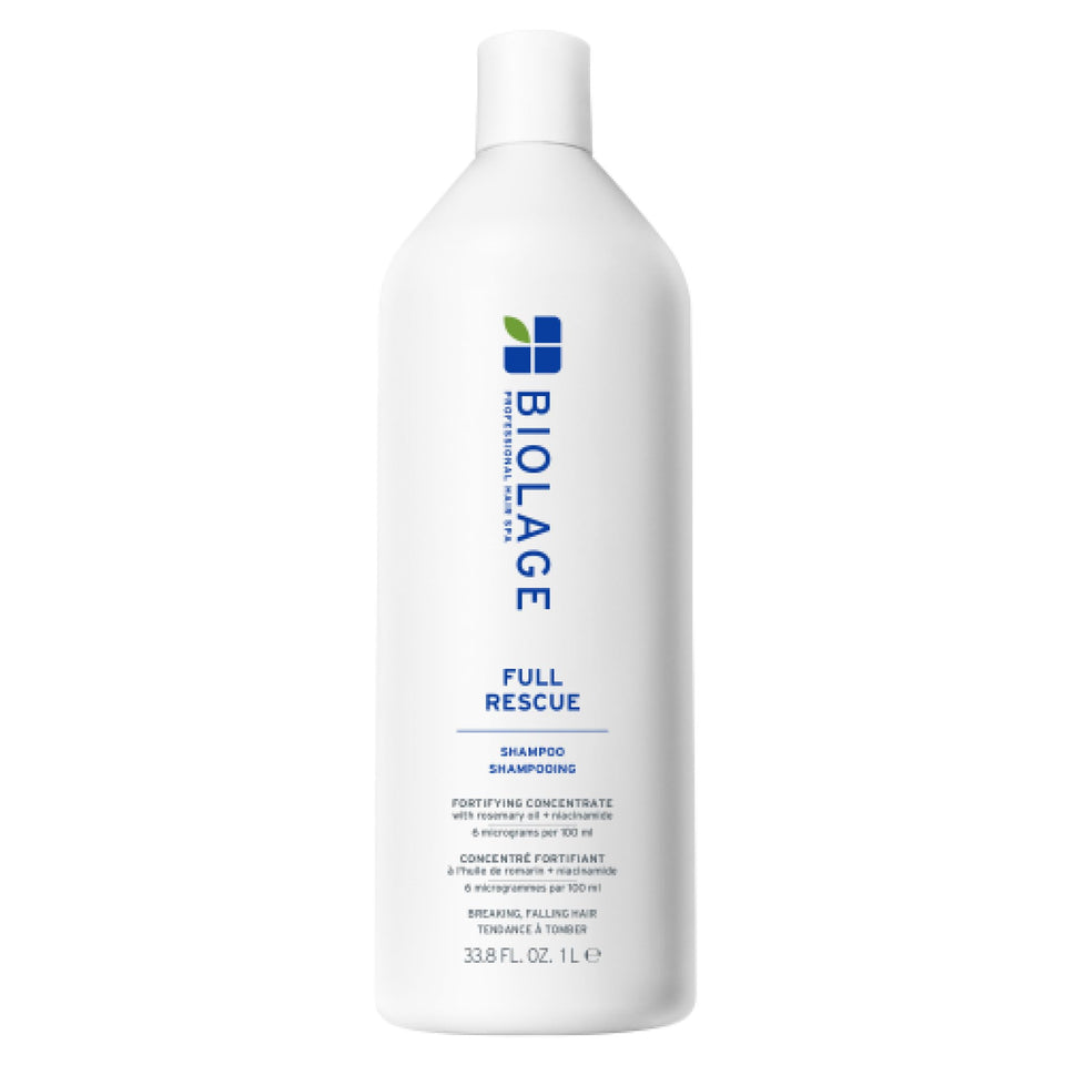 Biolage front bottle showing label and size, highlights fuller-looking hair benefit