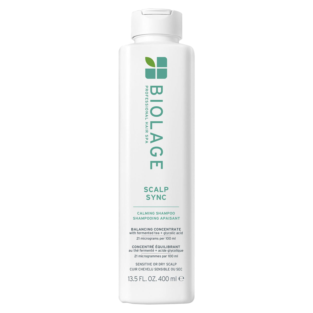 Biolage bottle front packaging showing calming shampoo and benefits