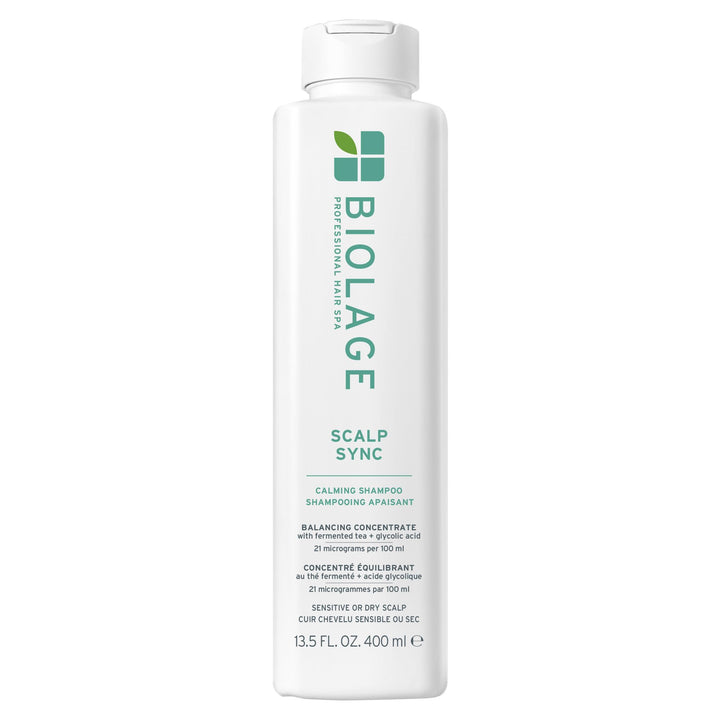 Biolage bottle front packaging showing calming shampoo and benefits