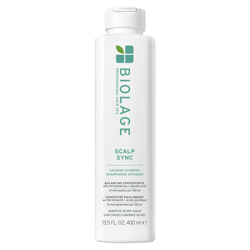 Biolage bottle front packaging showing calming shampoo and benefits