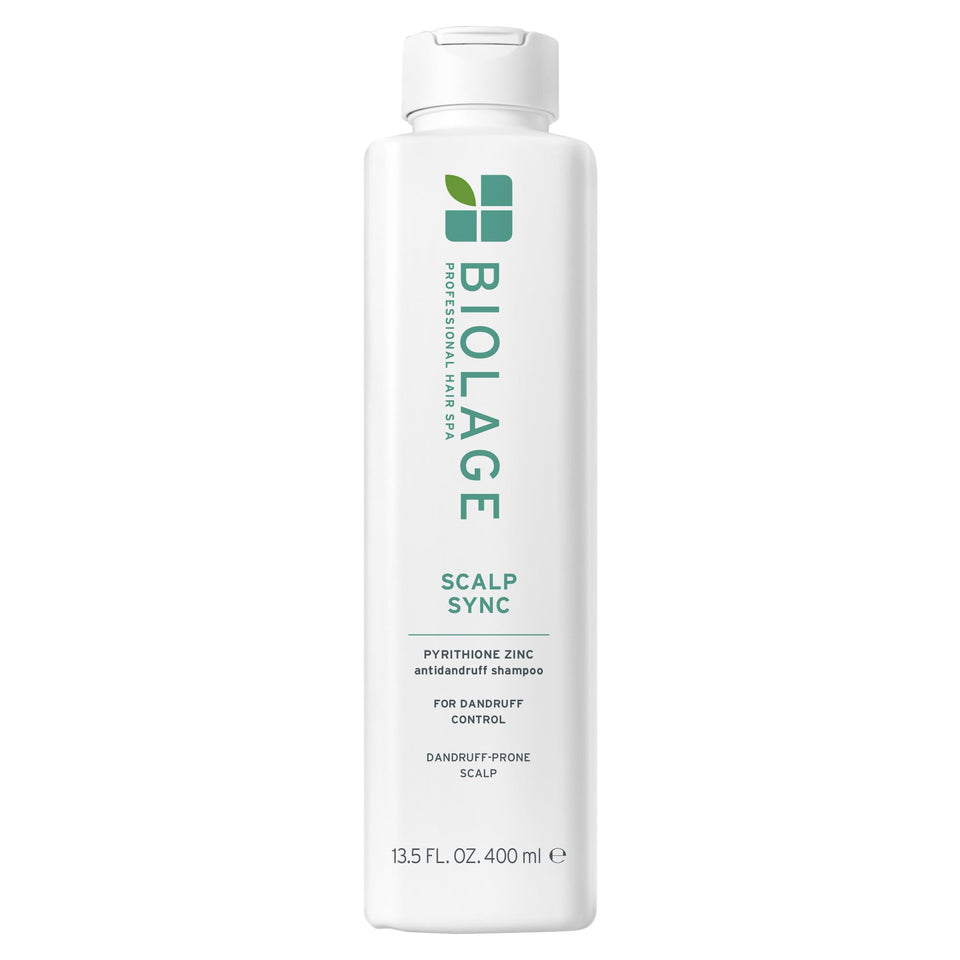 Biolage bottle front view showing anti-dandruff branding and clear benefits