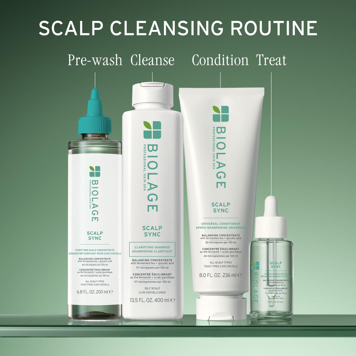 Biolage in-shower use with hand applying shampoo illustrating simple scalp massage routine