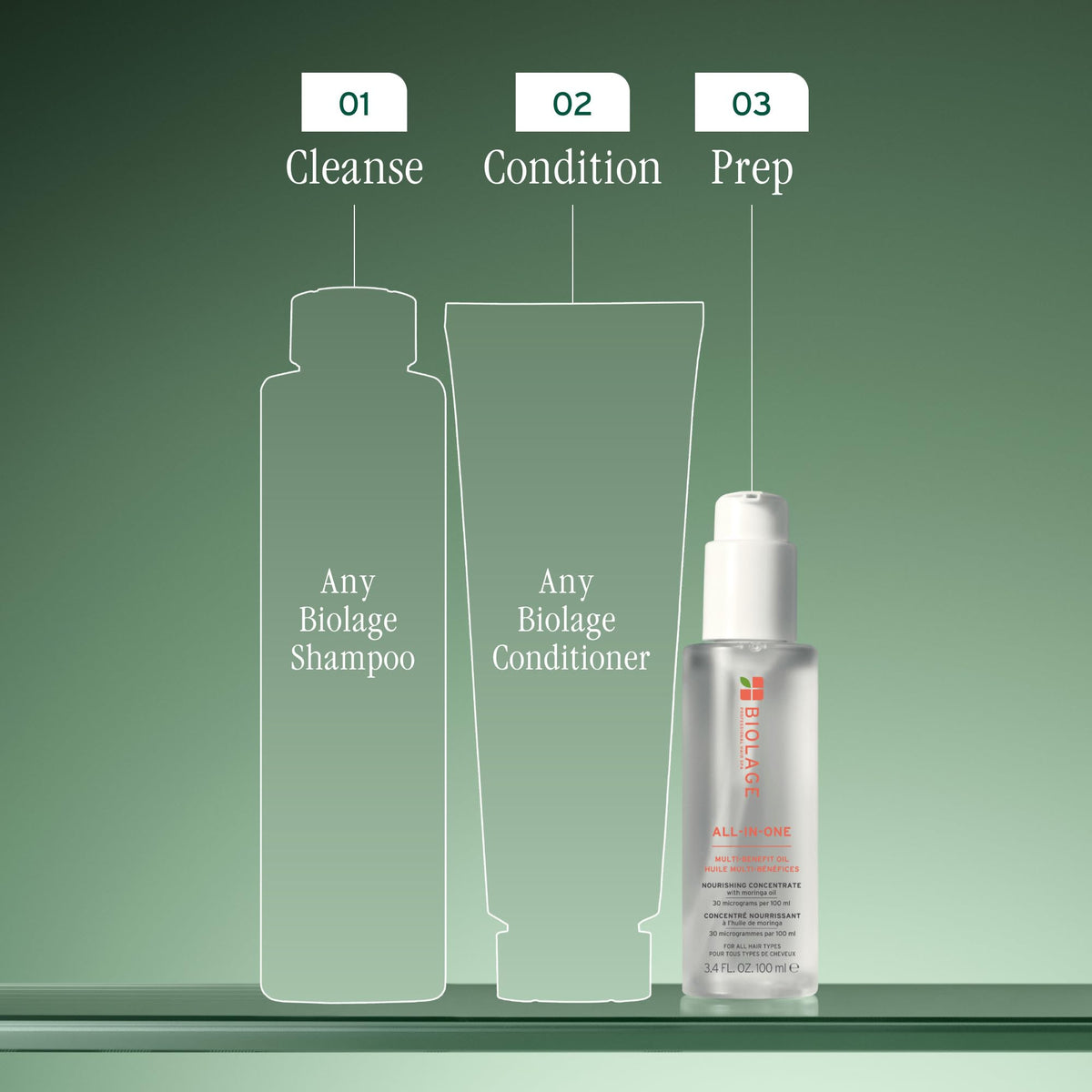 Biolage 3.4 fl oz bottle next to everyday items for scale and travel convenience