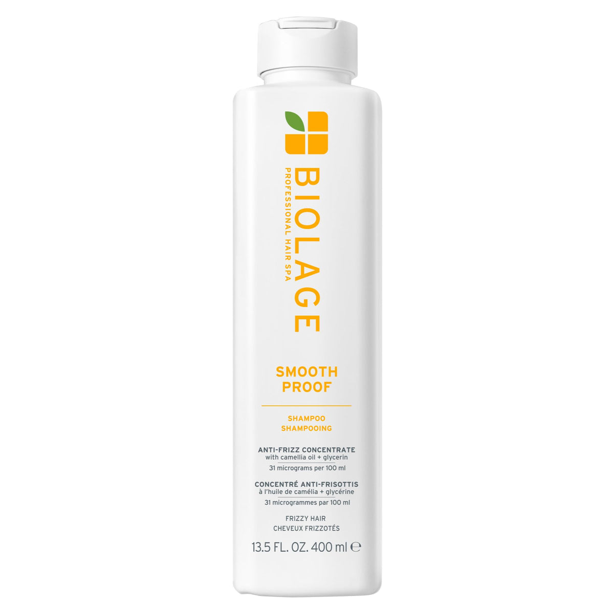 Biolage front bottle showing label and sleek packaging for fast identification and shelf appeal