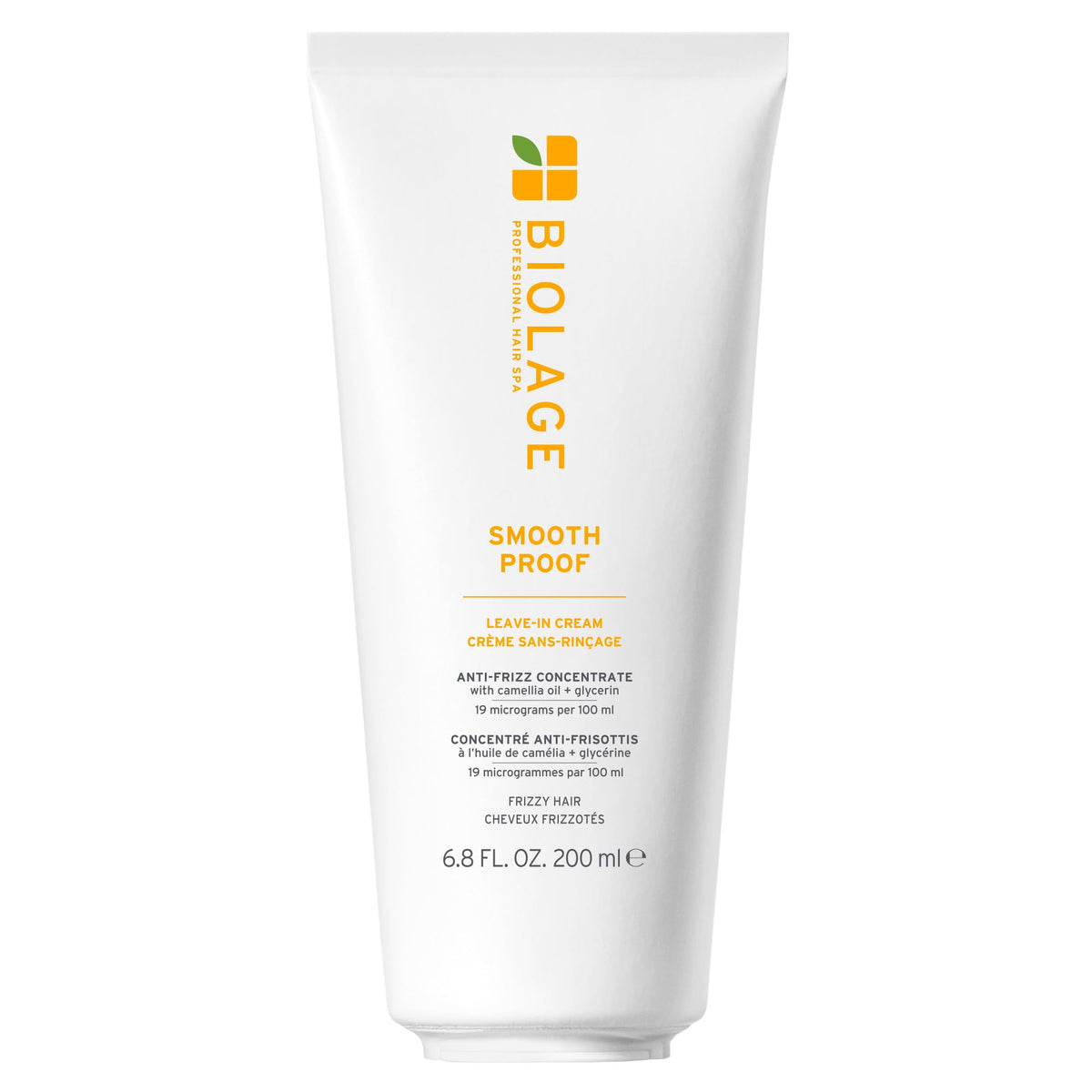 Biolage front packaging showing the leave-in cream and clear benefit of frizz control