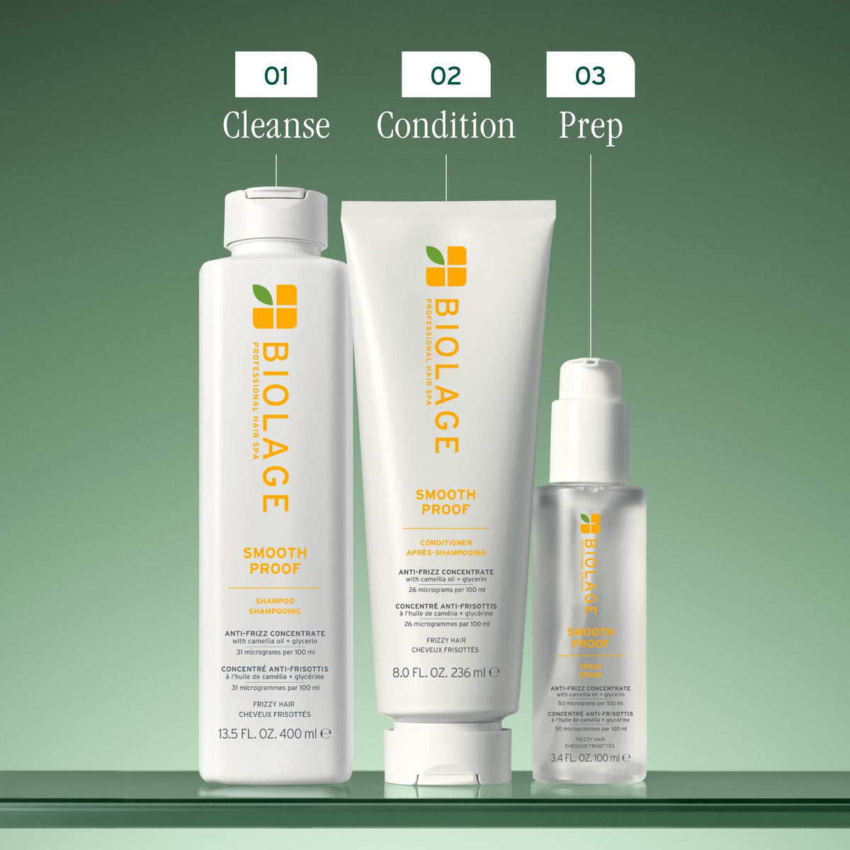 Biolage in-shower application on wet hair illustrating cleansing and lathering action
