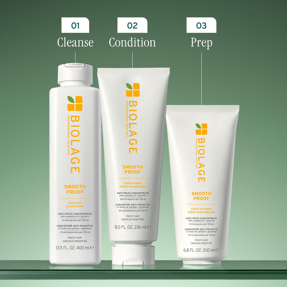 Biolage Smooth Proof on bathroom shelf in a lifestyle setting promoting everyday use