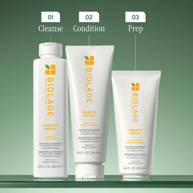 Biolage Smooth Proof on bathroom shelf in a lifestyle setting promoting everyday use
