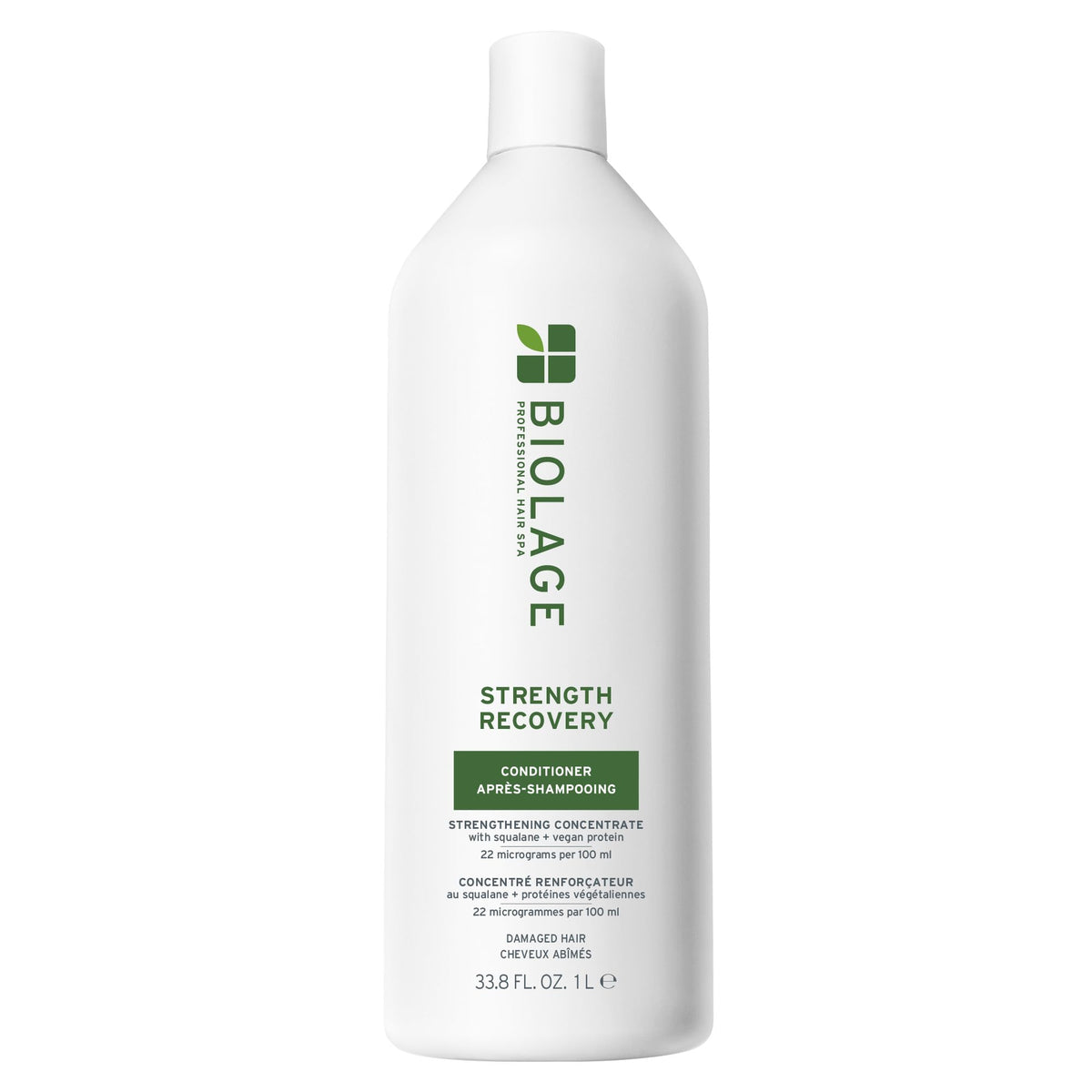 Biolage bottle front showing strength recovery conditioner and packaging benefit